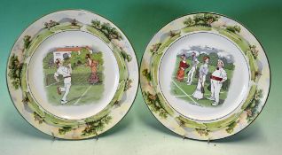 Pair of Amusing Lawn Tennis Plates by Victor Venner c. 1905 - titled ‘Tennis – Deuce” and ‘