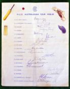 1958/59 Official signed MCC Cricket Tour Team sheet to Australia - signed by the full squad of 18