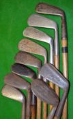 10x assorted irons – from long irons to niblick – 9 with grips