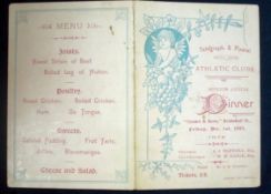 1893 Telegraph & Postal Athletic Clubs Dinner Menu: Seventh annual Dinner held at The Crown & Dove