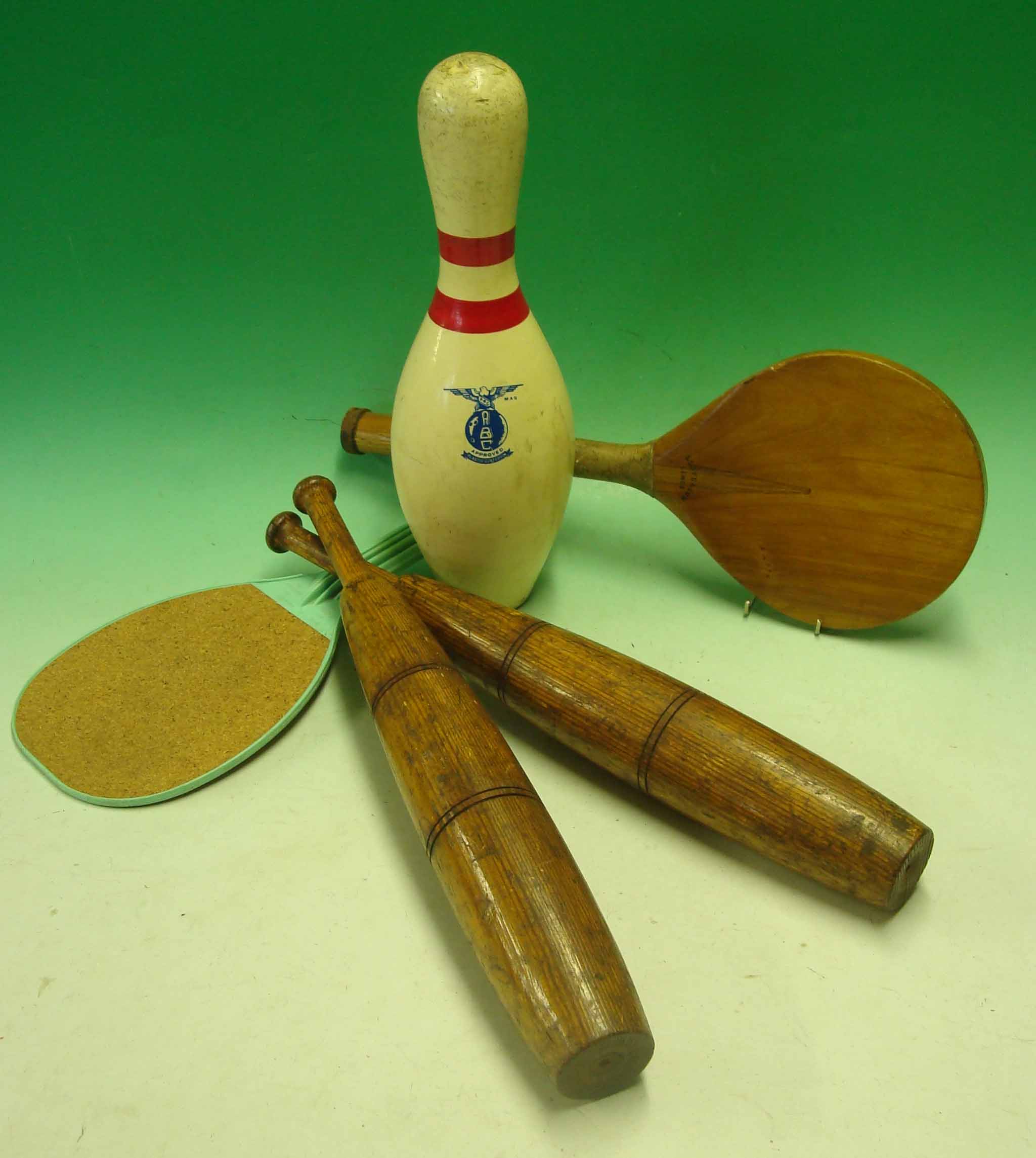 Mixed Selection of Sporting Items: To consist of 2 Wooden Exercise Batons, Wooden Stool Bat by Lloyd