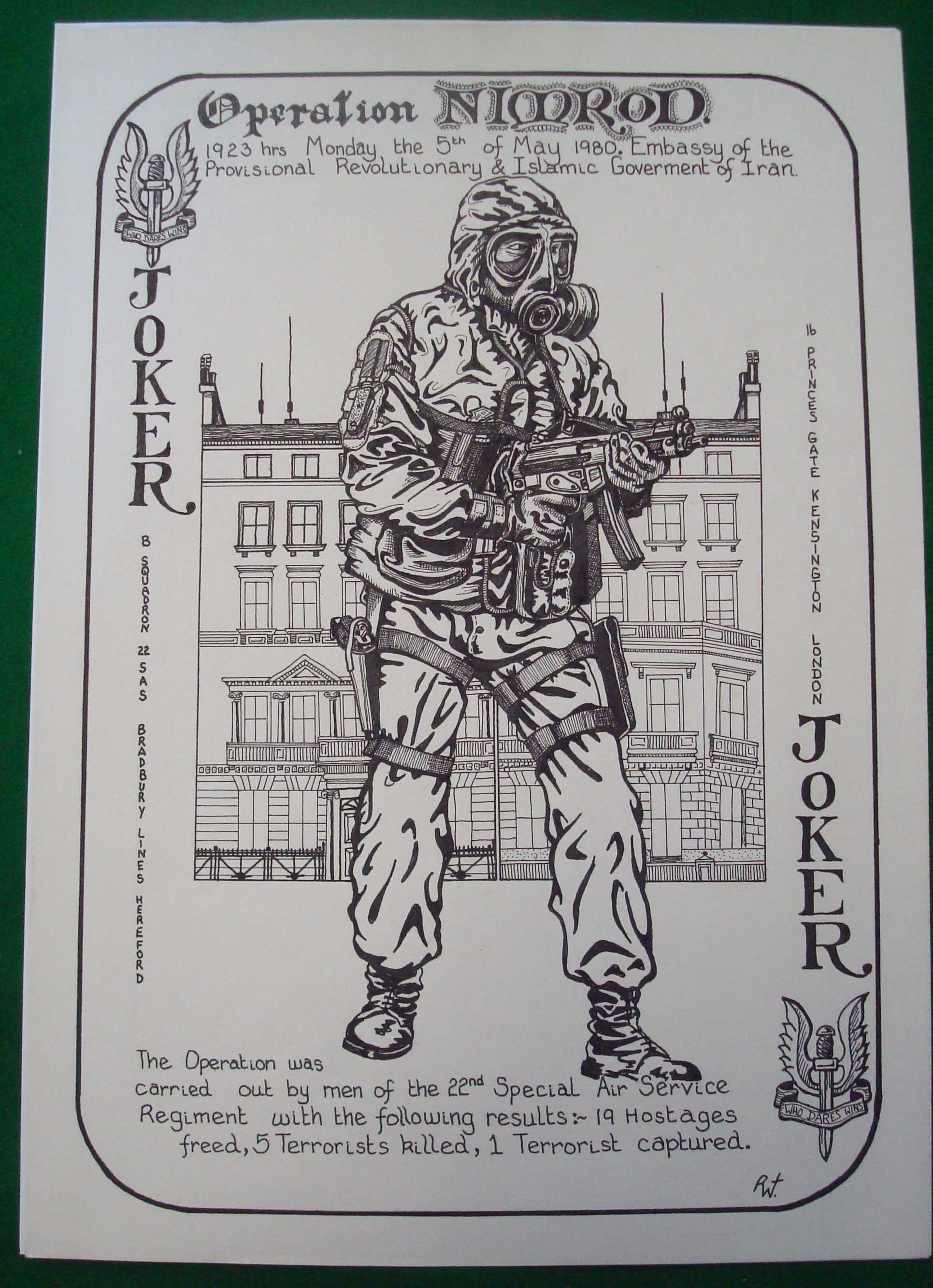 Original Artwork By Roy Thomasson for Special Air Service: Pen & Ink Drawing for Operation Nimrod