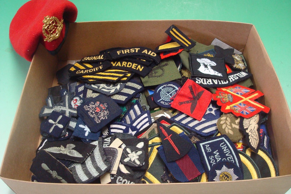 Large Collection of Military Cloth badges: To include RAF, Military Police with a Beret, Slip-Ons,