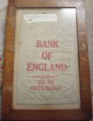 The Great Train Robbery Money Bag: Bank of England cloth money bag with an Old Typewriter Label