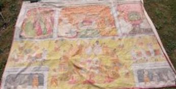 India early 19th century large Indian painting on cloth, depicting Krishna and other Hindu scenes,