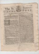 Newspaper – The St James’s Evening Post for August 14th 1718, 4pp 4to, main article on the