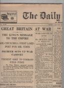 WWI/WWII – group of six newspapers including the Times of August 5th 1914 announcing the start of