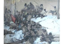 Russian Revolutionary Art oil on canvass showing the Russian Army defending a position with