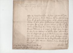 Autograph – Laurence Hyde, Earl of Rochester document signed (small portion torn away removing the