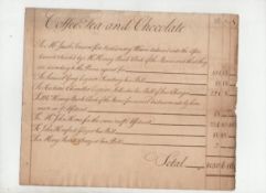 Ephemera – Customs and Excise fine example of an ms excise receipt for Coffee, Tea and Chocolate
