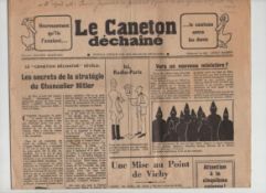 WWII – French Resistance rare copy of Le Caneton dechaine, printed on 4pp tabloid, no date but