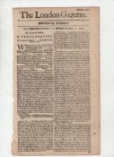 London Gazette edition for November 15th 1697, 2pp folio. Topics covered include the arraignment for