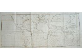 Antique Map – the World and the British Isles – a pioneering work on the tides of the world