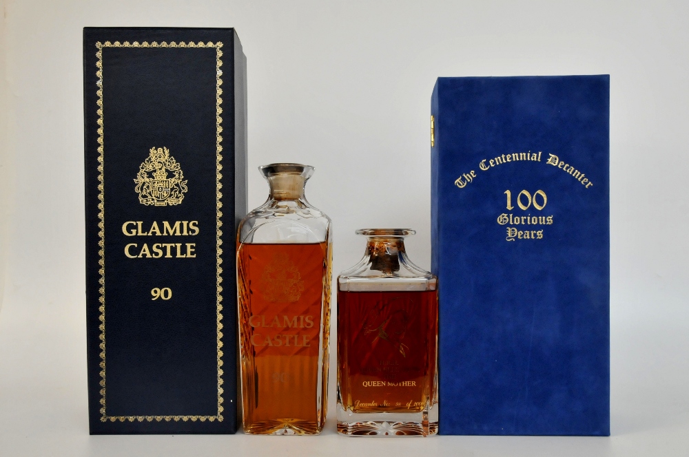 TWO PREMIUM DECANTERS
1 bottle Glamis Castle 90. In presentation case with stopper. 1 bottle The