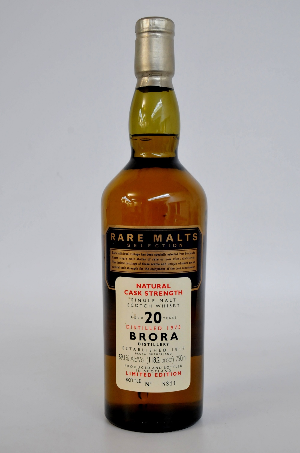 BRORA 1975 US IMPORT
1 bottle Brora 1975 20yo Rare Malts. US market bottling imported by Schieffelin