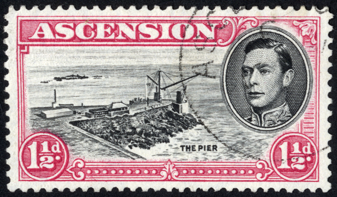 Ascension 1953 1½d black and rose-carmine perf 13, fine used with R3/1 `cut mast and railings`. SG