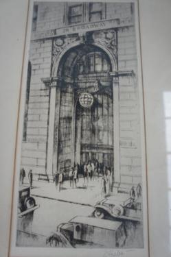 E. Horton, 26 Broadway, Circa 1920`s, Etching, Signed 13 x 6 ins.