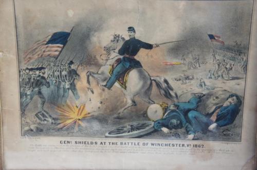 Mid-19thC prints 1.) General Shields at the Battle of Winchester, VA 1862 2.) Steamship Arizona,