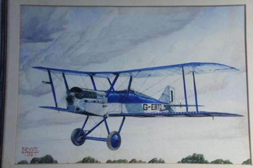 Stanley Orton Bradshaw, Single-engine bi-plane - landing, Watercolour, Signed and dated `28 9.5 x 14