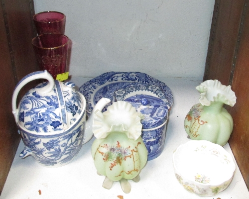 SECTION 28. A Wedgwood patented ceramic teapot, with built-in strainer, four other blue and white