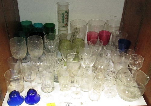 SECTION 15. A selection of various drinking glasses, including coloured glass, and a small glass