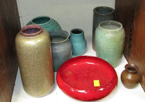 SECTION 24. A Sarreguemines stoneware vase, a red glazed bowl, possibly by Doulton, and six