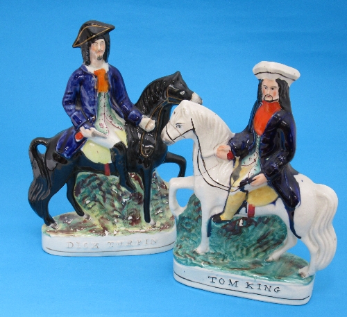 Two Staffordshire flatback figures of highwaymen, inscribed Tom King and Dick Turpin.