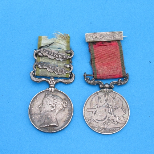 A Queen Victoria Crimea medal, with Sebastopol and Balaklava clasps, awarded to Charles Hopkins,