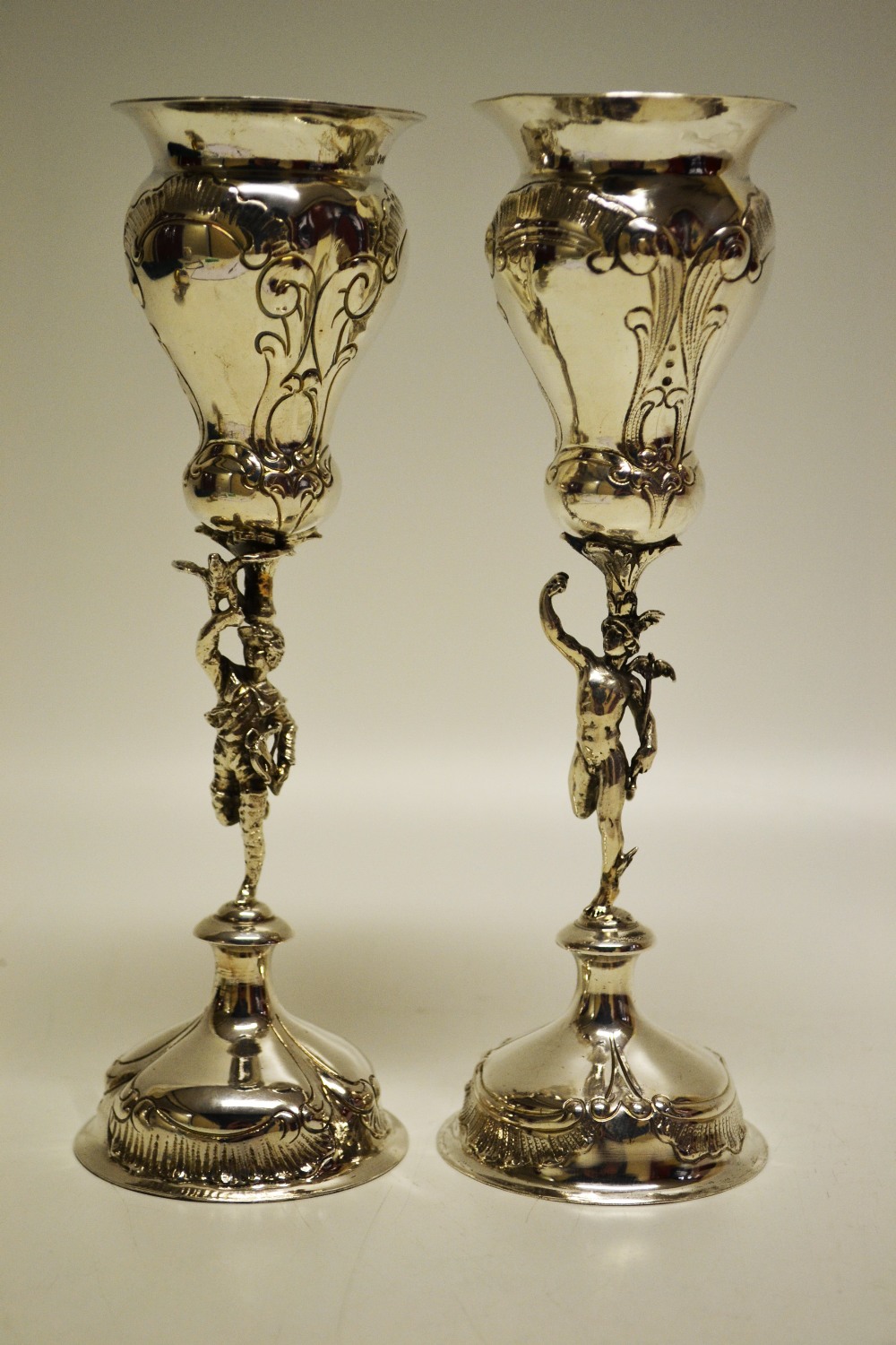 Berthold Muller, a pair of silver early twentieth century German sparkling wine goblets, the waisted