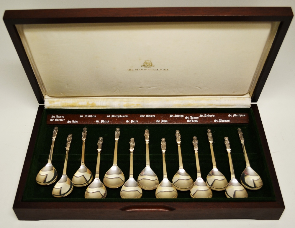 A set of modern replica silver spoons of the Master and the twelve apostles, issued by the