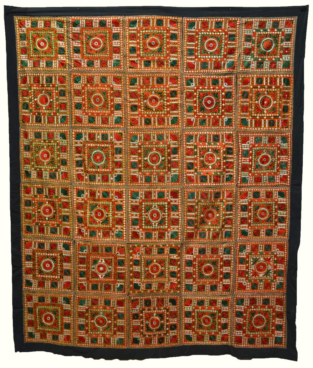Large silk embroidered and shisha-work coverlet, Afghanistan/north west India, 20th century,