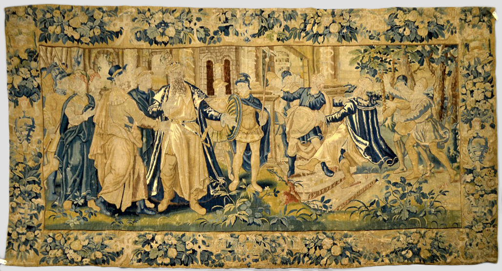 Impressive Flemish wool and silk tapestry, depicting a scene from the Life of David(?), Brussels