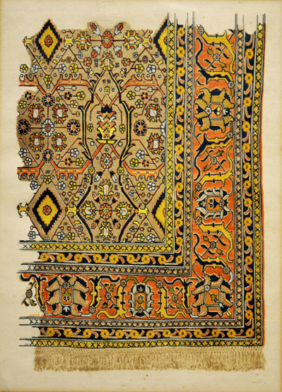 Attractive watercolour of a north west Persian carpet, probably of a Feraghan carpet, late 19th
