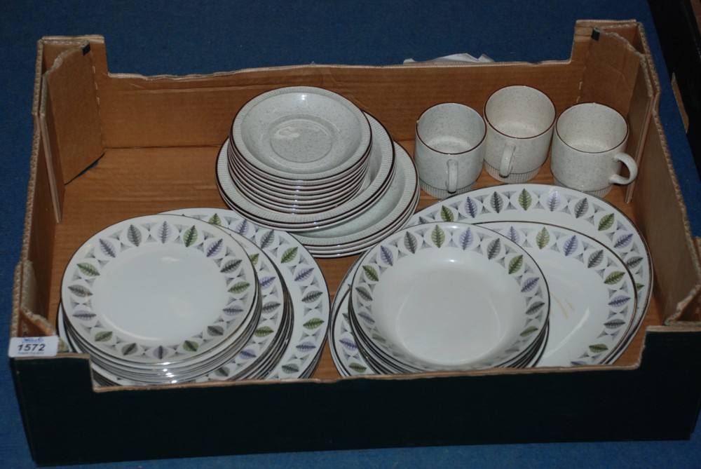 A part Dinner Service in 'Fanfare' design, along with cups, saucers, Bowl, etc. by Poole.