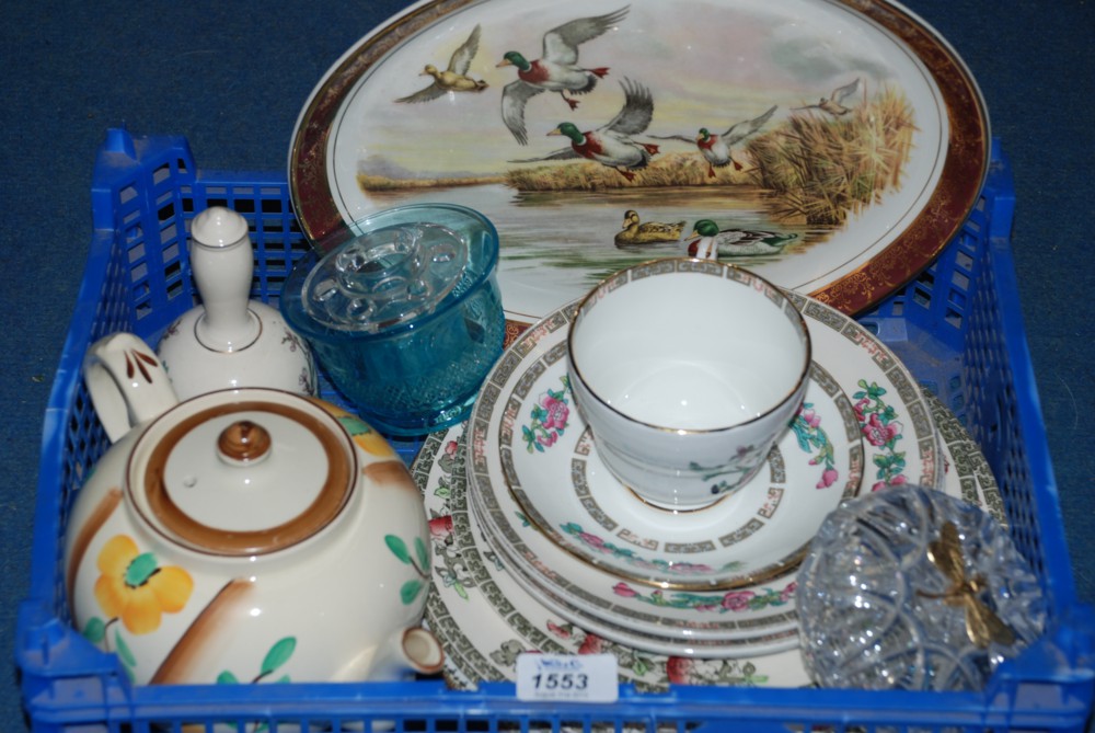 A small quantity of Duchess cups, saucers and plates, blue Posy Vase and small Meat Plate