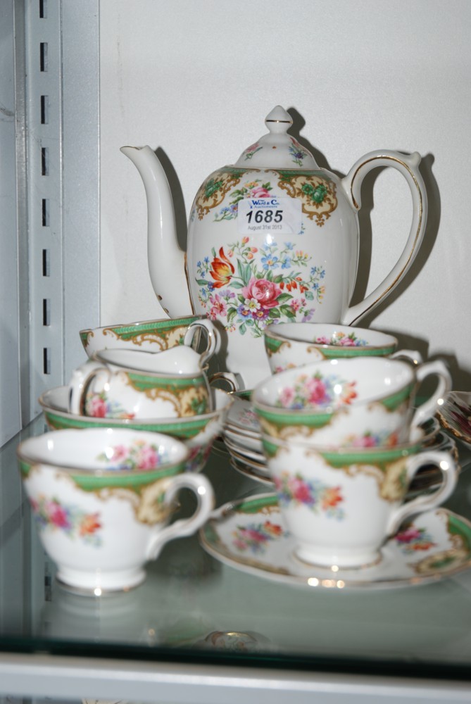 A Grosvenor 'Henley' pattern Coffee set comprising six cups and saucers, teapot,milk jug and sugar