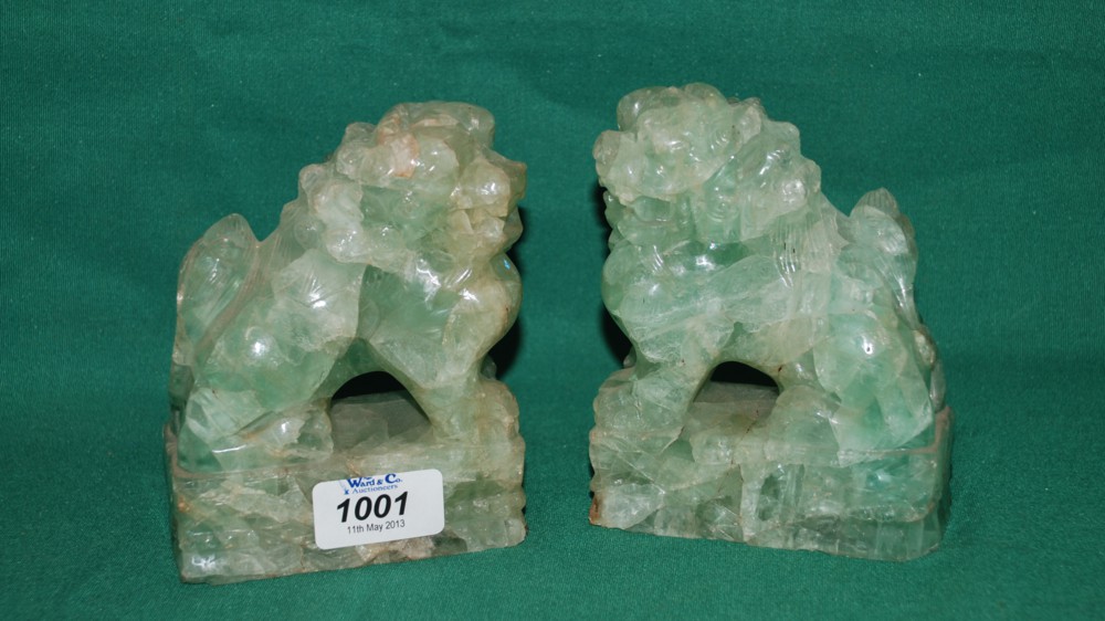 A pair of green quartz Chinese Dogs of Fo.