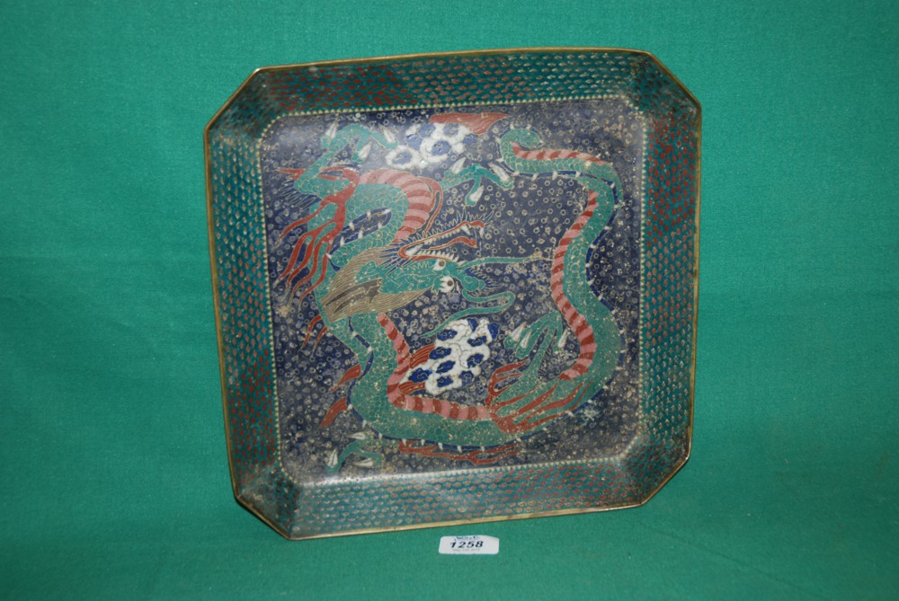 A heavy Cloisonné Tray decorated with dragon