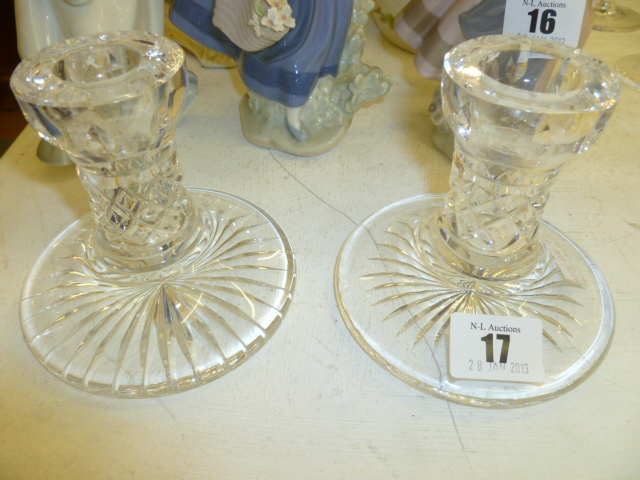 A PAIR OF CRYSTAL CANDLESTICKS