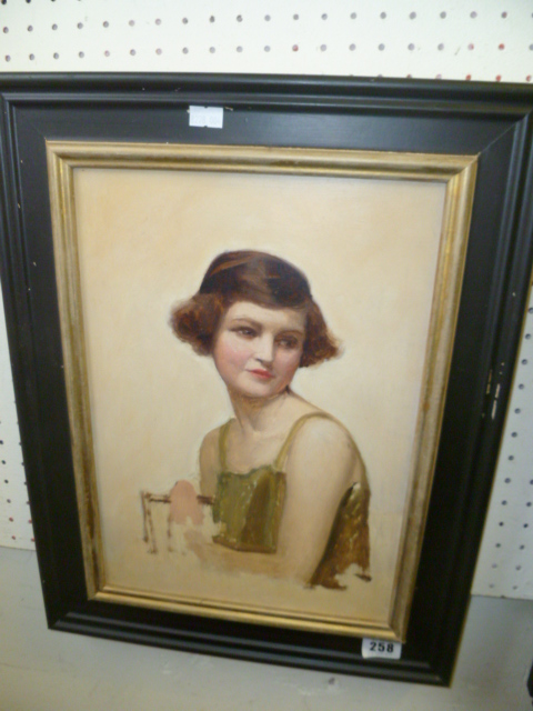 A 1930S OIL ON BOARD OF A YOUNG LADY