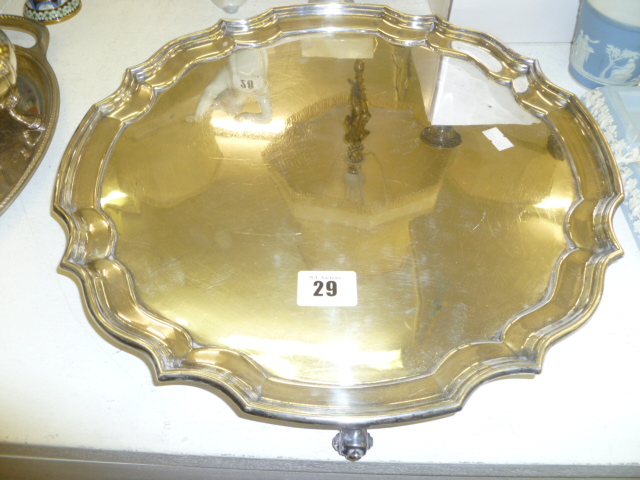 A LARGE SILVER PLATED SALVER