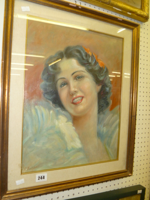 A GILT FRAMED OIL ON CANVAS OF A YOUNG LADY, ARTIST SAVINO BORTOLUZZI