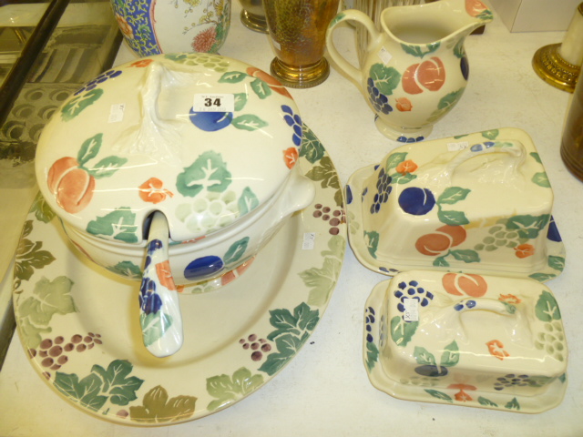 A QTY OF ROYAL WINTON, TUREEN, CHEESE DISHES, PLATTER ETC.