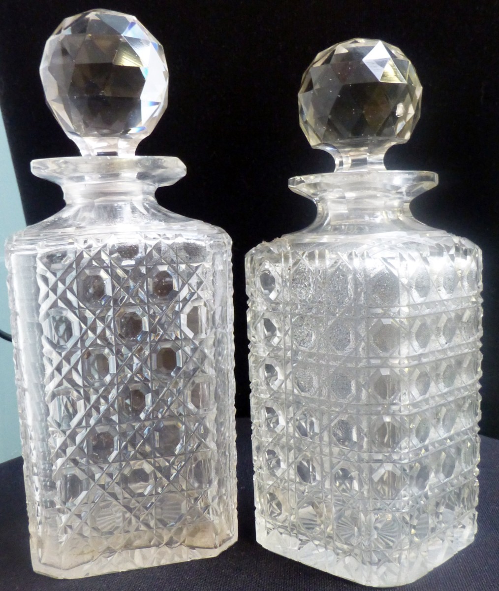 Two decorative glass decanters