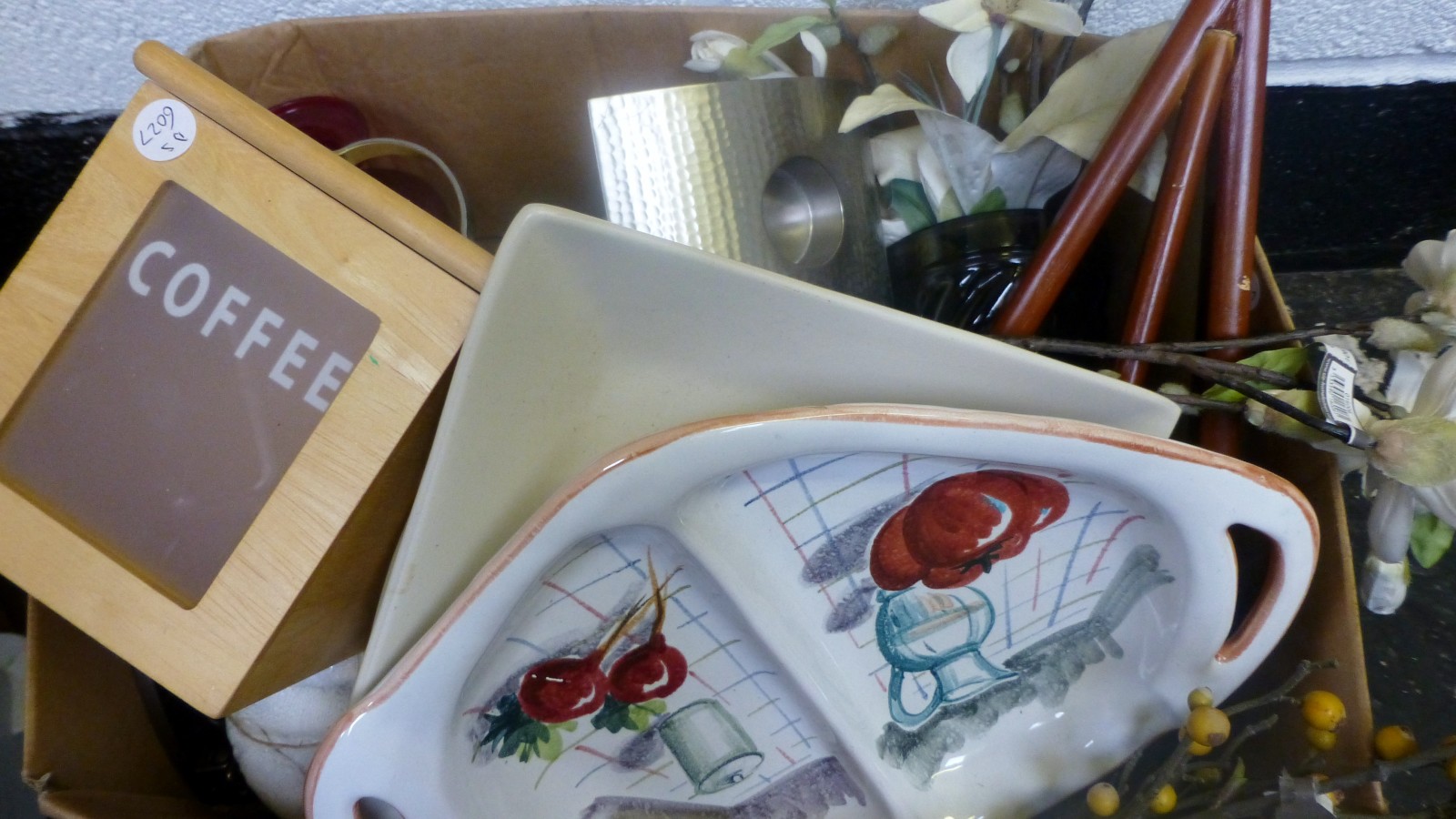 A box of various decorative items