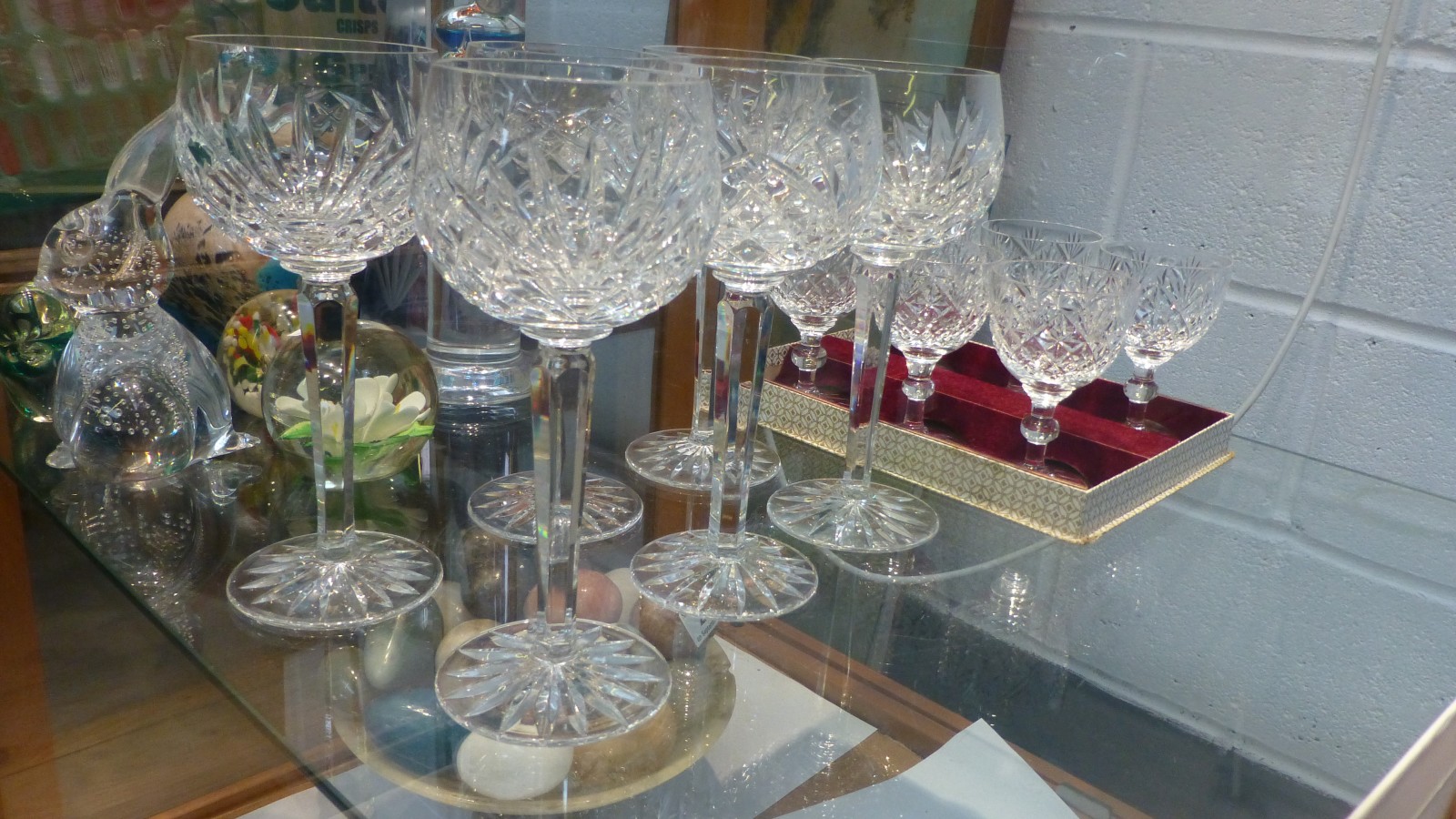 Suite of six cut glass wine and sherry glasses