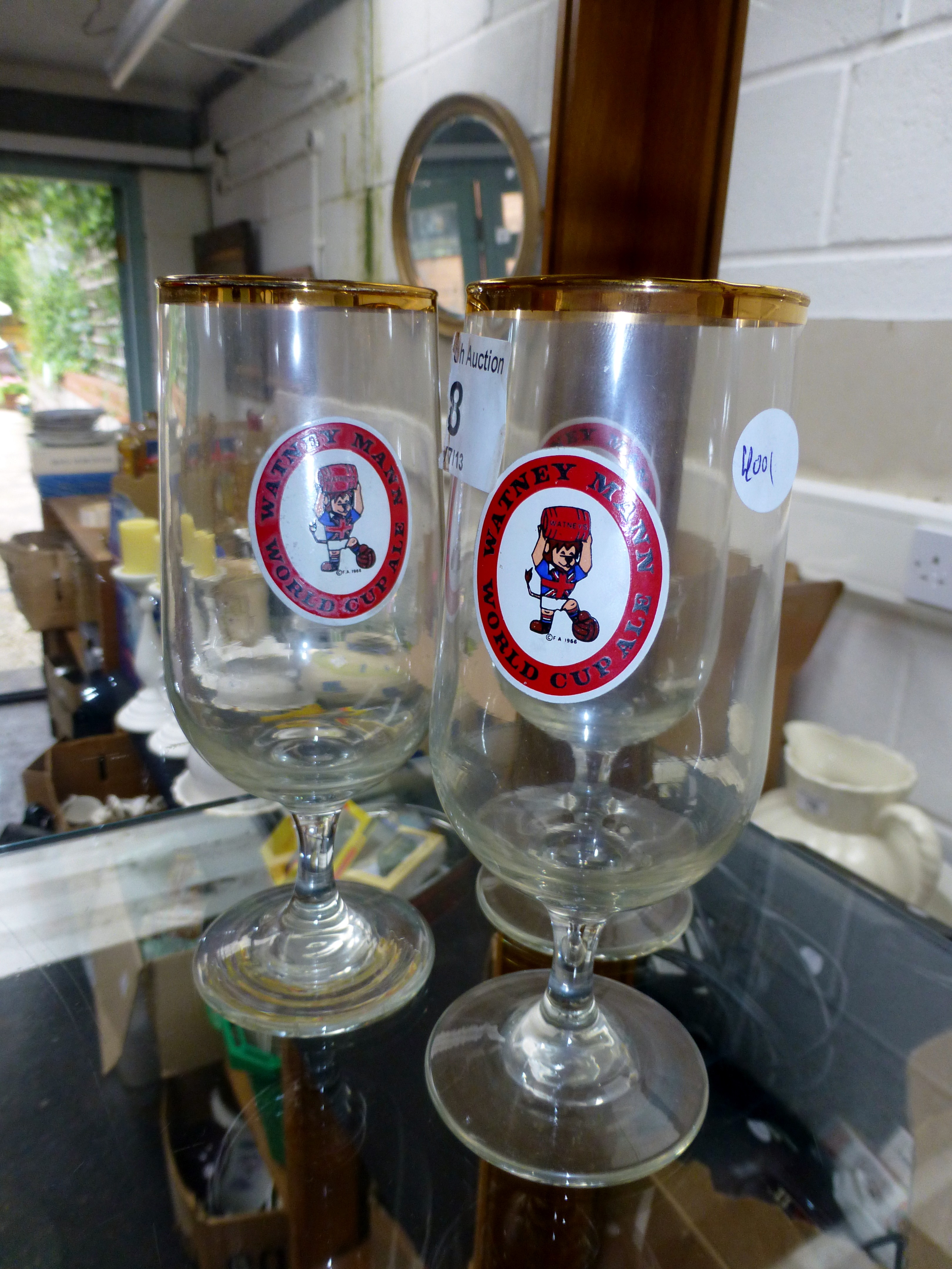 Three World Cup Willie beer glasses