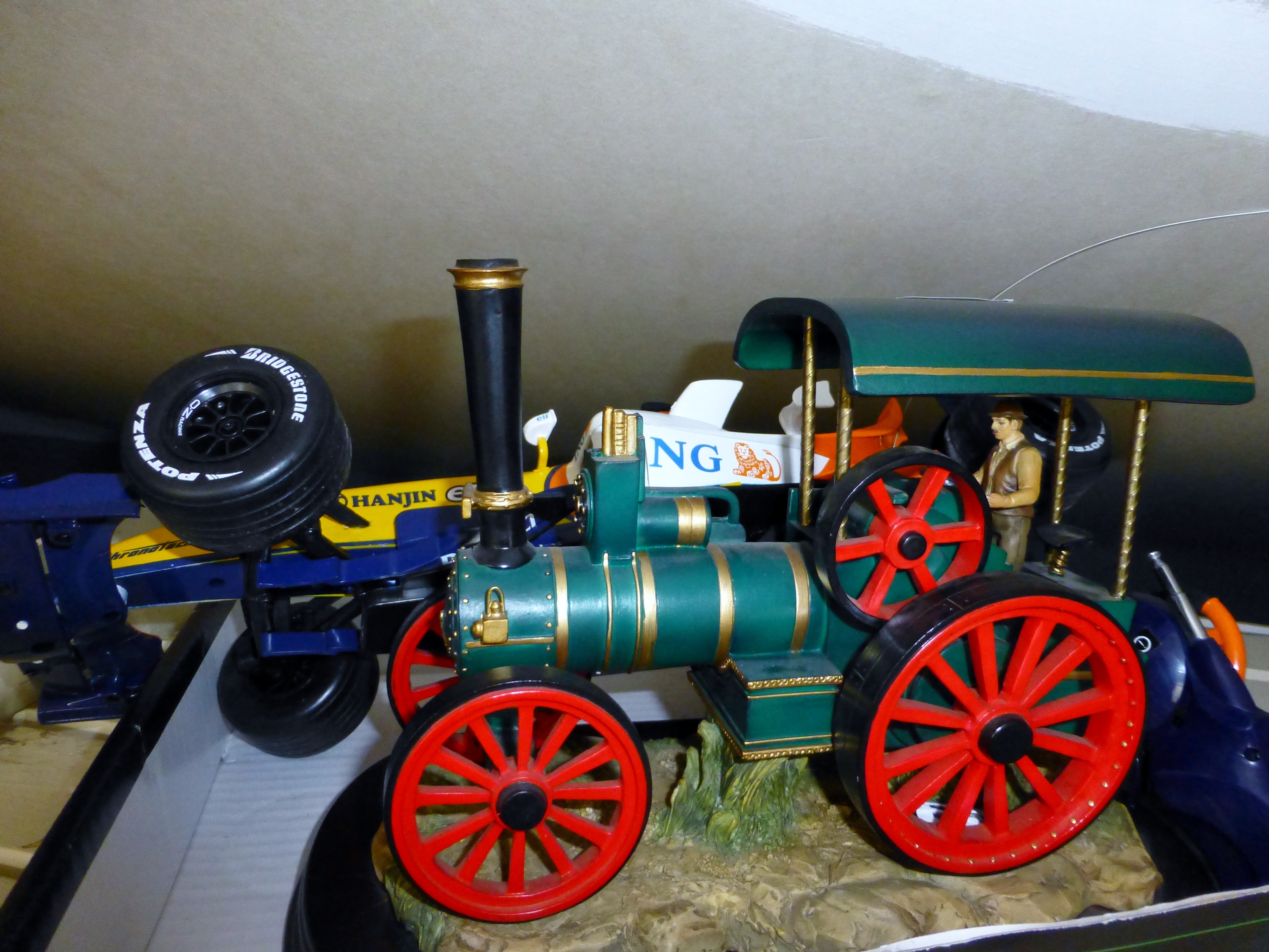 Model steam roller and remote control car