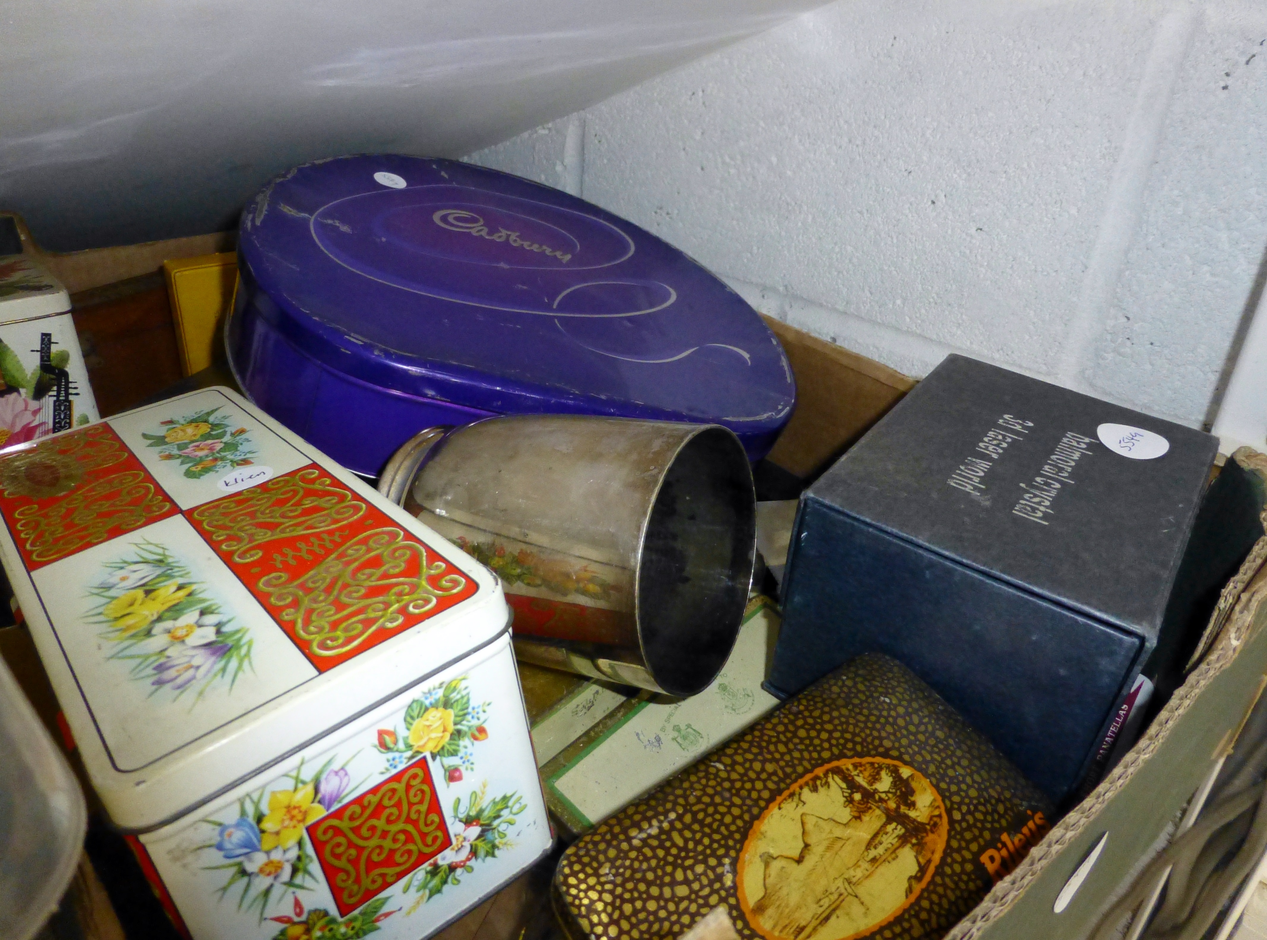 Box of vintage tins