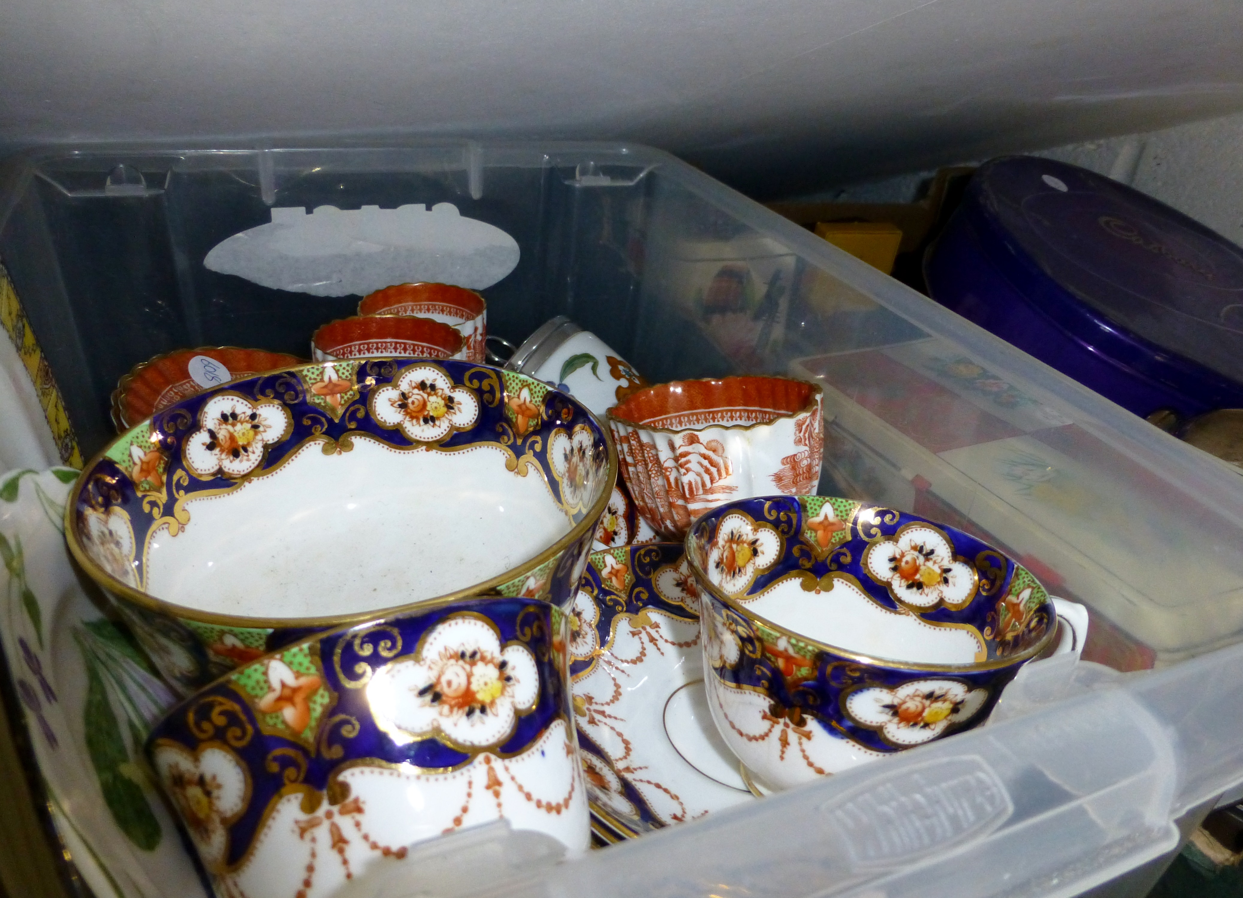 Box of Royal Albert ceramics and early Copeland